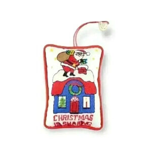 Vintage Christmas Ornament Lillian Vernon Santa Pillow "Christmas is Sharing"